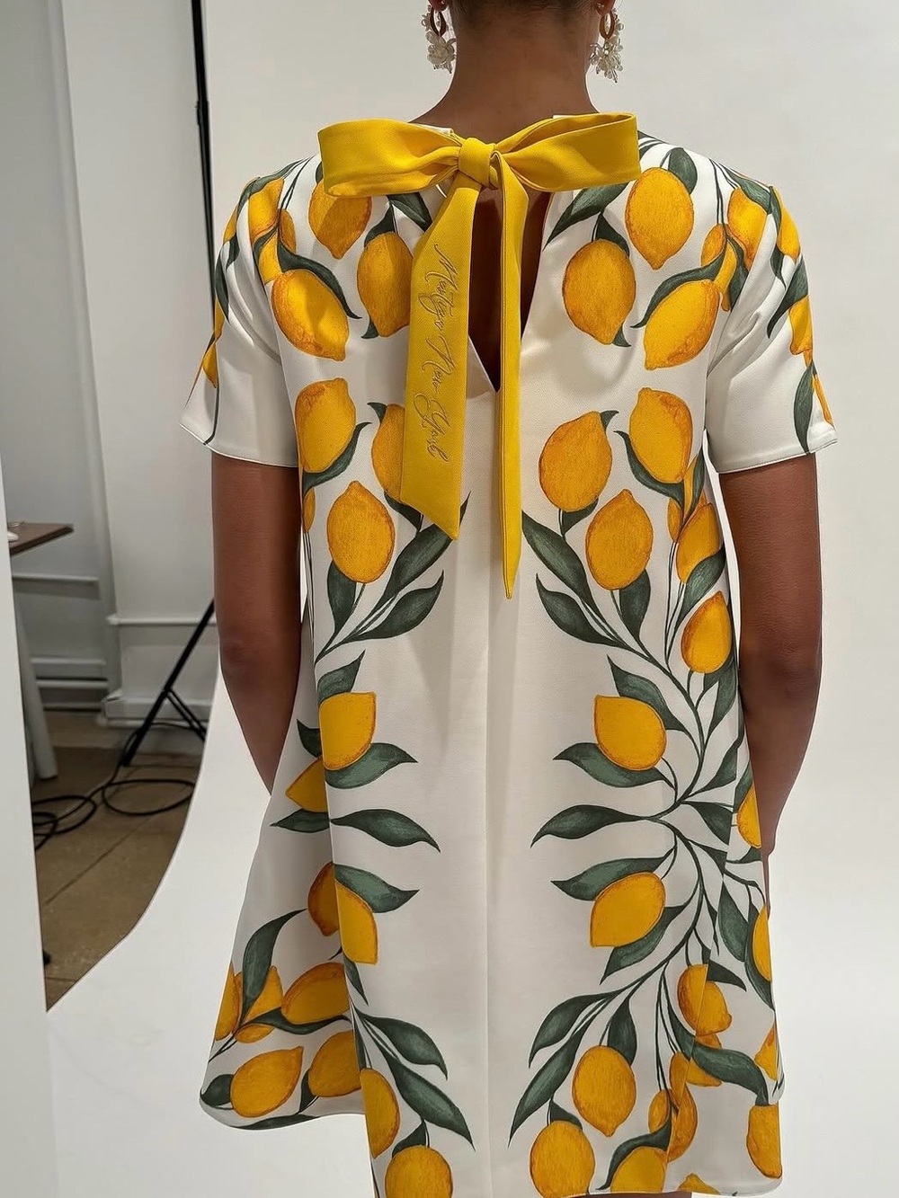 Mestiza New York Cecily reversible Lemon Print Mini Dress with Yellow Bow